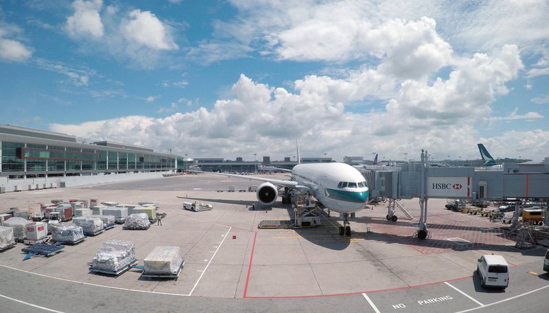 Cathay Pacific Boeing 777-300ER parked up in Singapore and ready to roll.