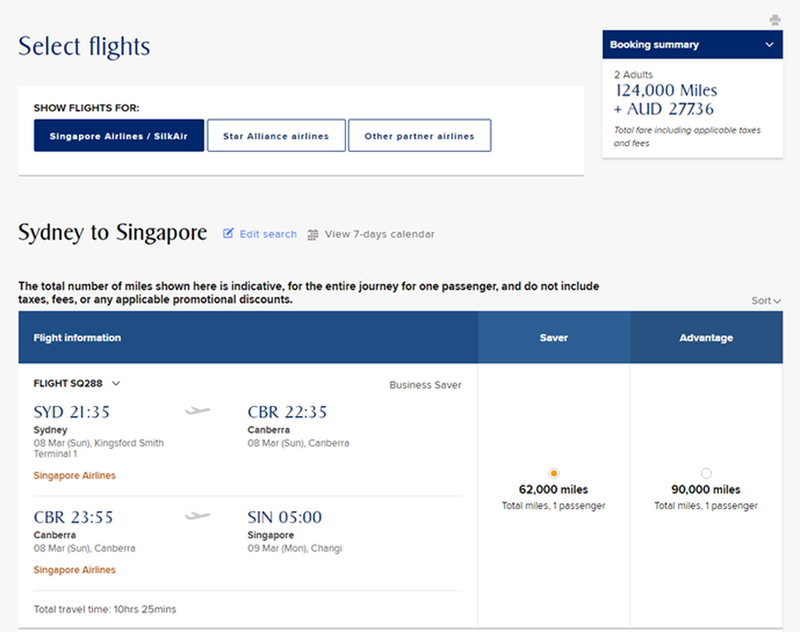 Booking tickets using Krisflyer